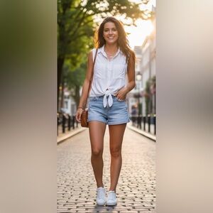 H&M Divided white sleeveless blouse, chest pockets, waist ties,great condition,6